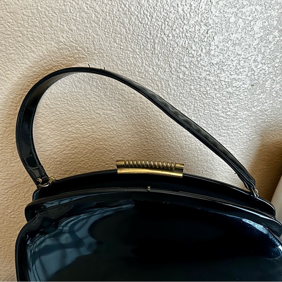 Vintage Theodor California Handbag black patent brass trim - Picture 8 of 11